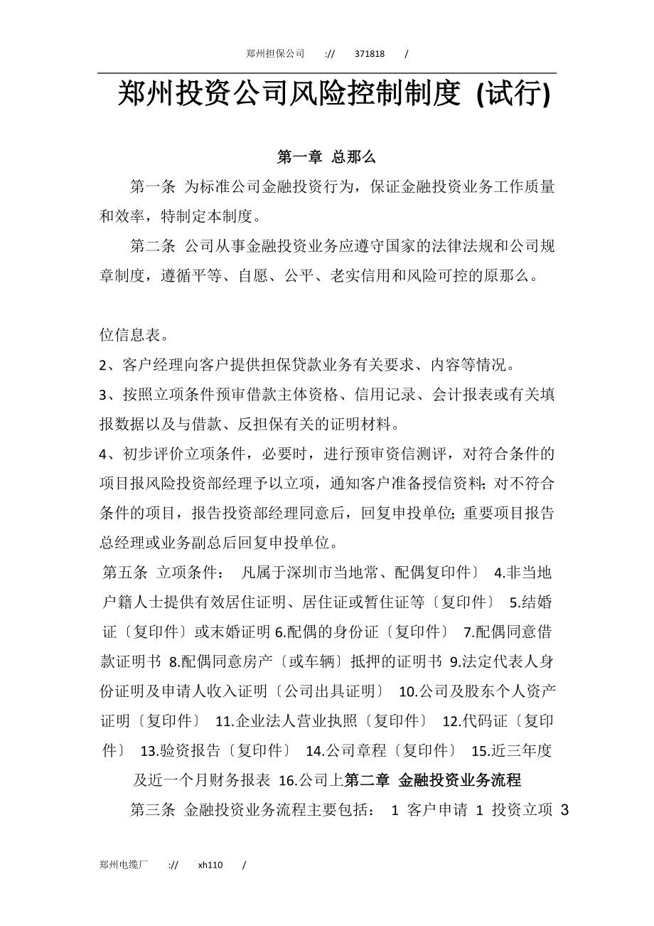 2023年郑州投资担保公司业务风险控制流程.doc_第1页