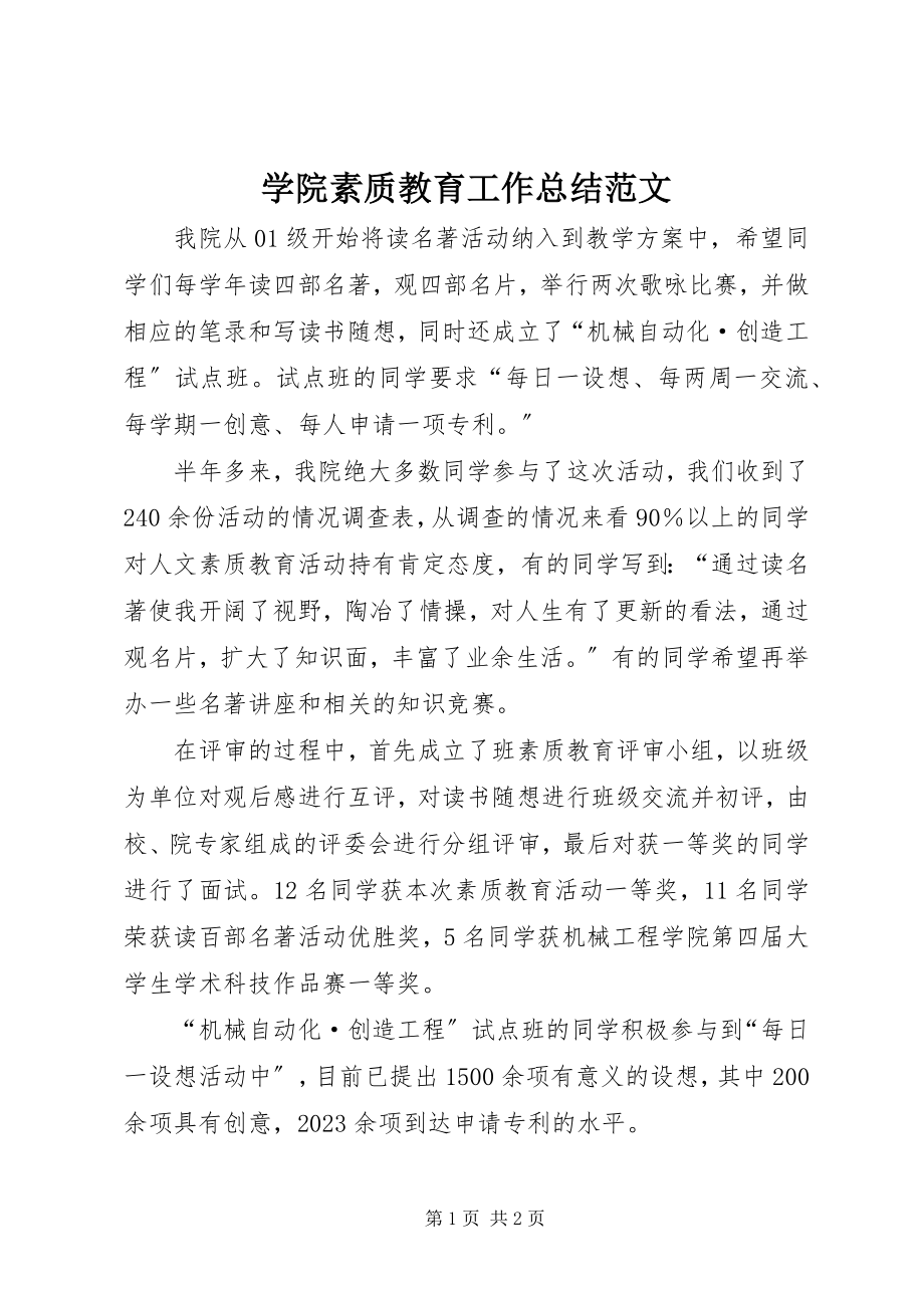 2023年学院素质教育工作总结.docx_第1页