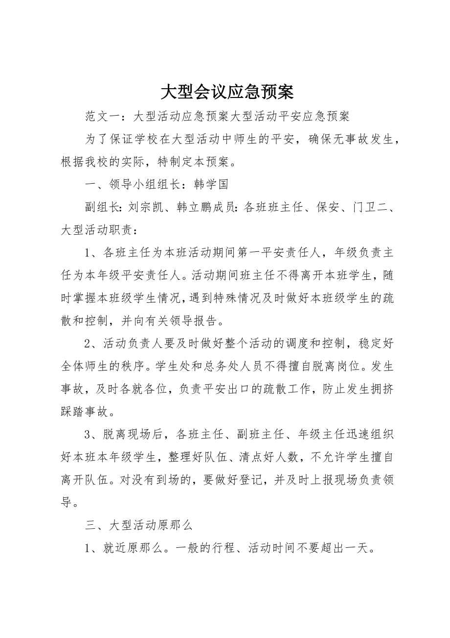 2023年大型会议应急预案.docx_第1页