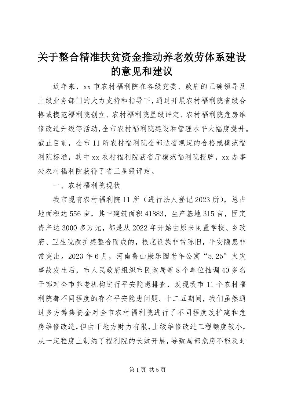 2023年整合精准扶贫资金推动养老服务体系建设的意见和建议.docx_第1页