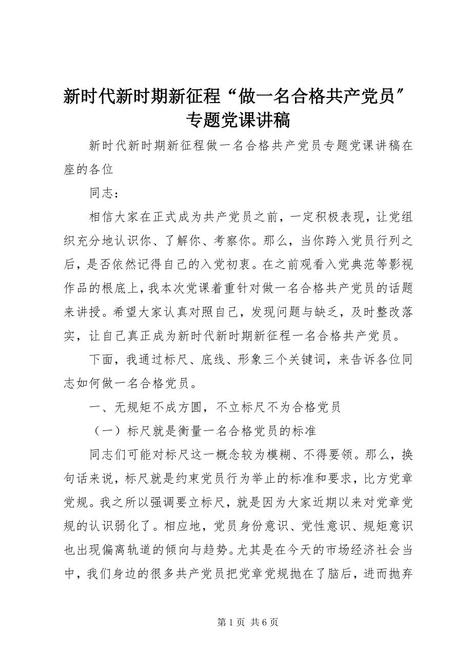 2023年新时代新时期新征程“做一名合格共产党员”专题党课讲稿.docx_第1页