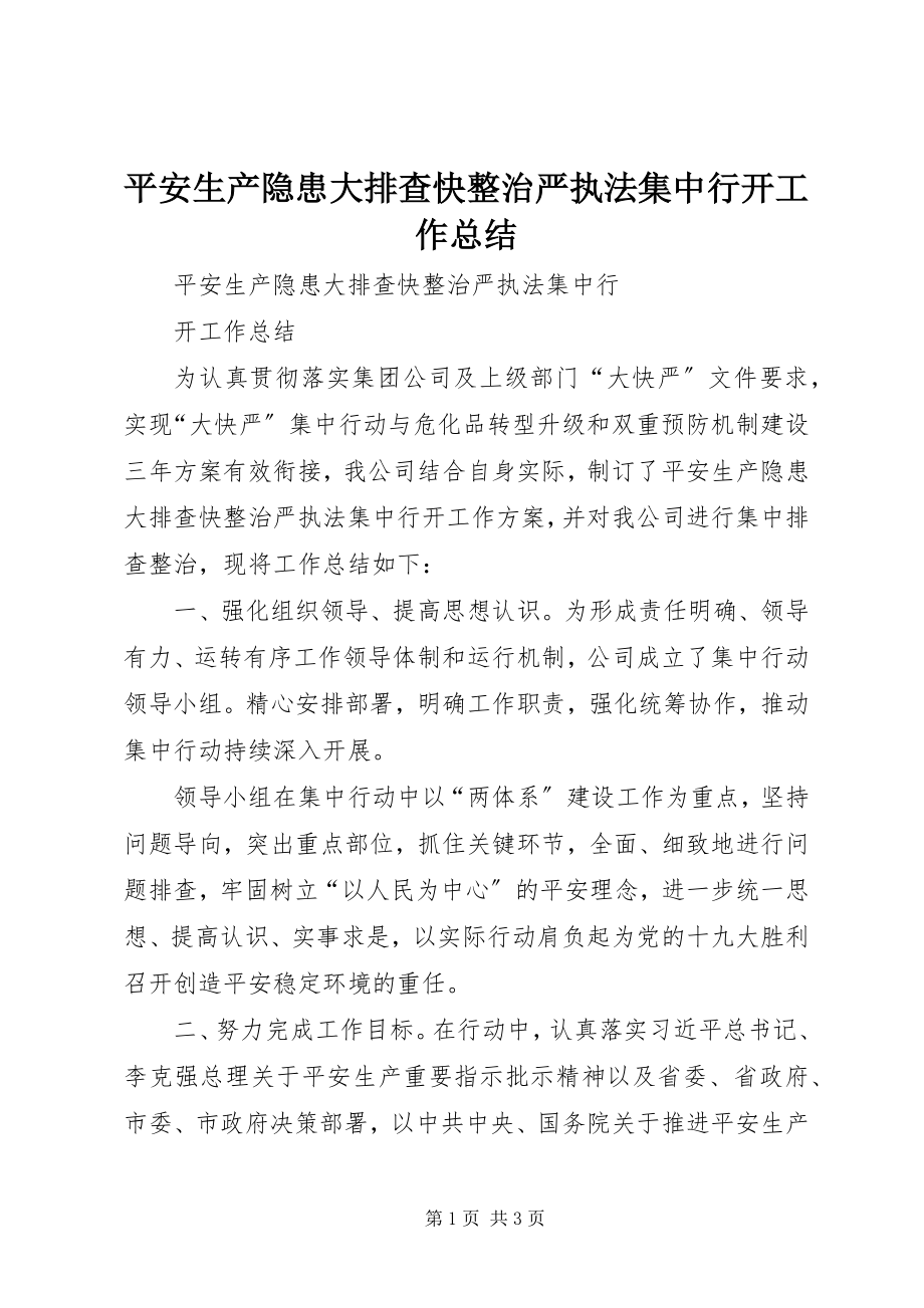 2023年安全生产隐患大排查快整治严执法集中行动工作总结新编.docx_第1页