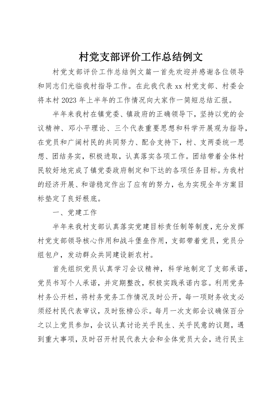 2023年村党支部评价工作总结例文新编.docx_第1页