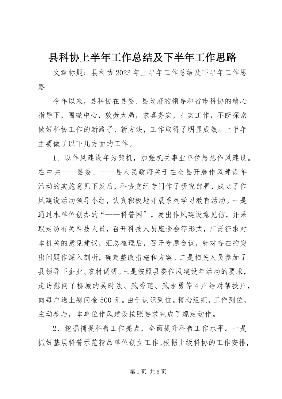 2023年县科协上半年工作总结及下半年工作思路.docx_第1页