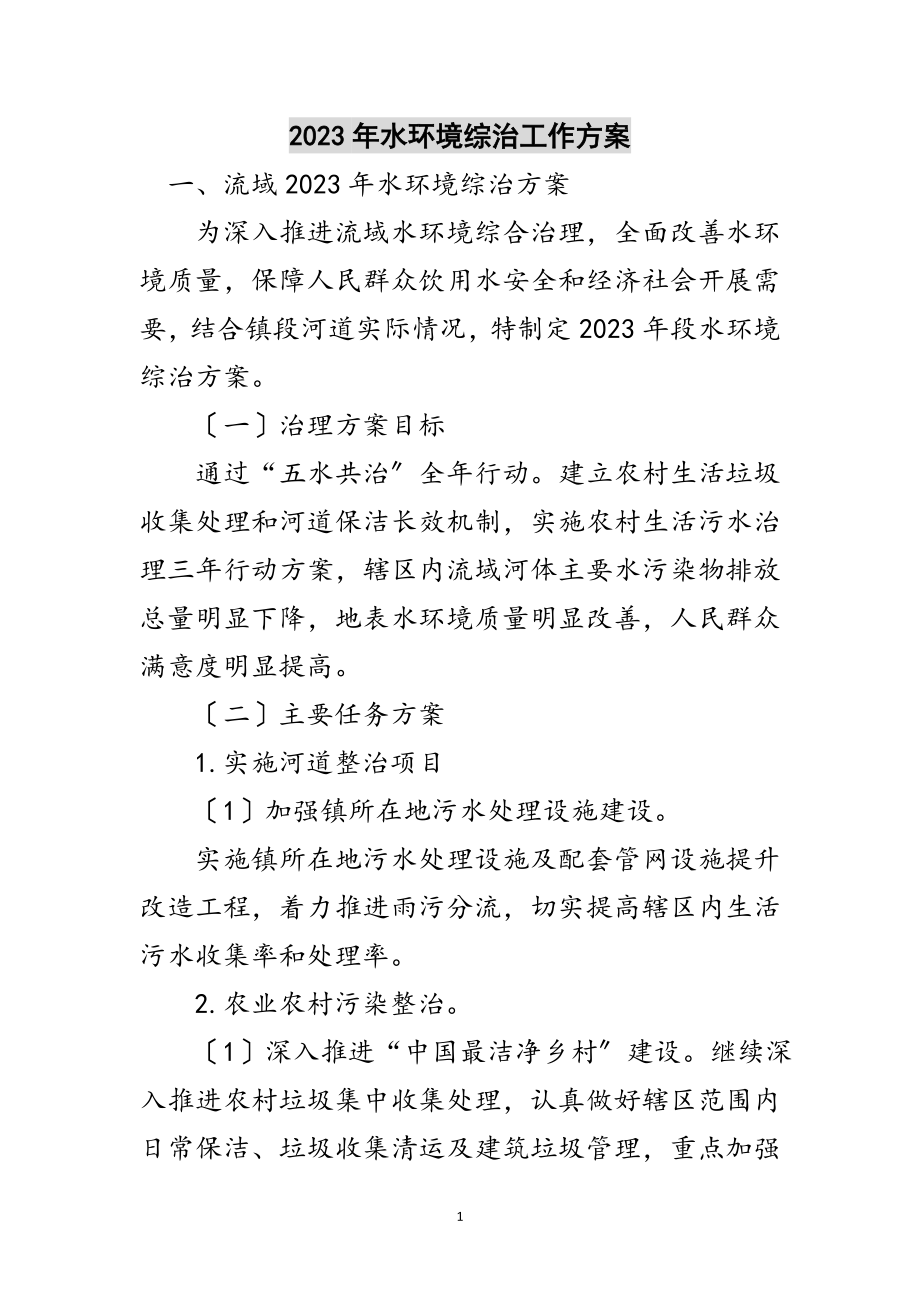 2023年年水环境综治工作计划范文.doc_第1页