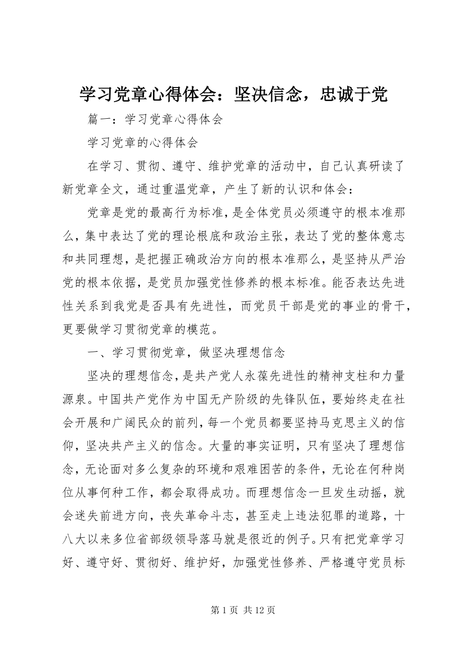 2023年学习《党章》心得体会坚定信念忠诚于党.docx_第1页