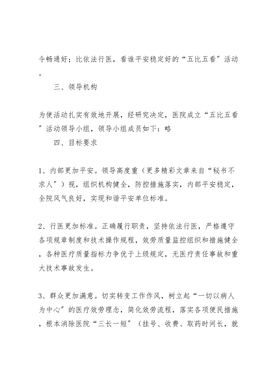 2023年人民医院开展五比五看活动争创和谐平安单位的实施方案 .doc_第2页