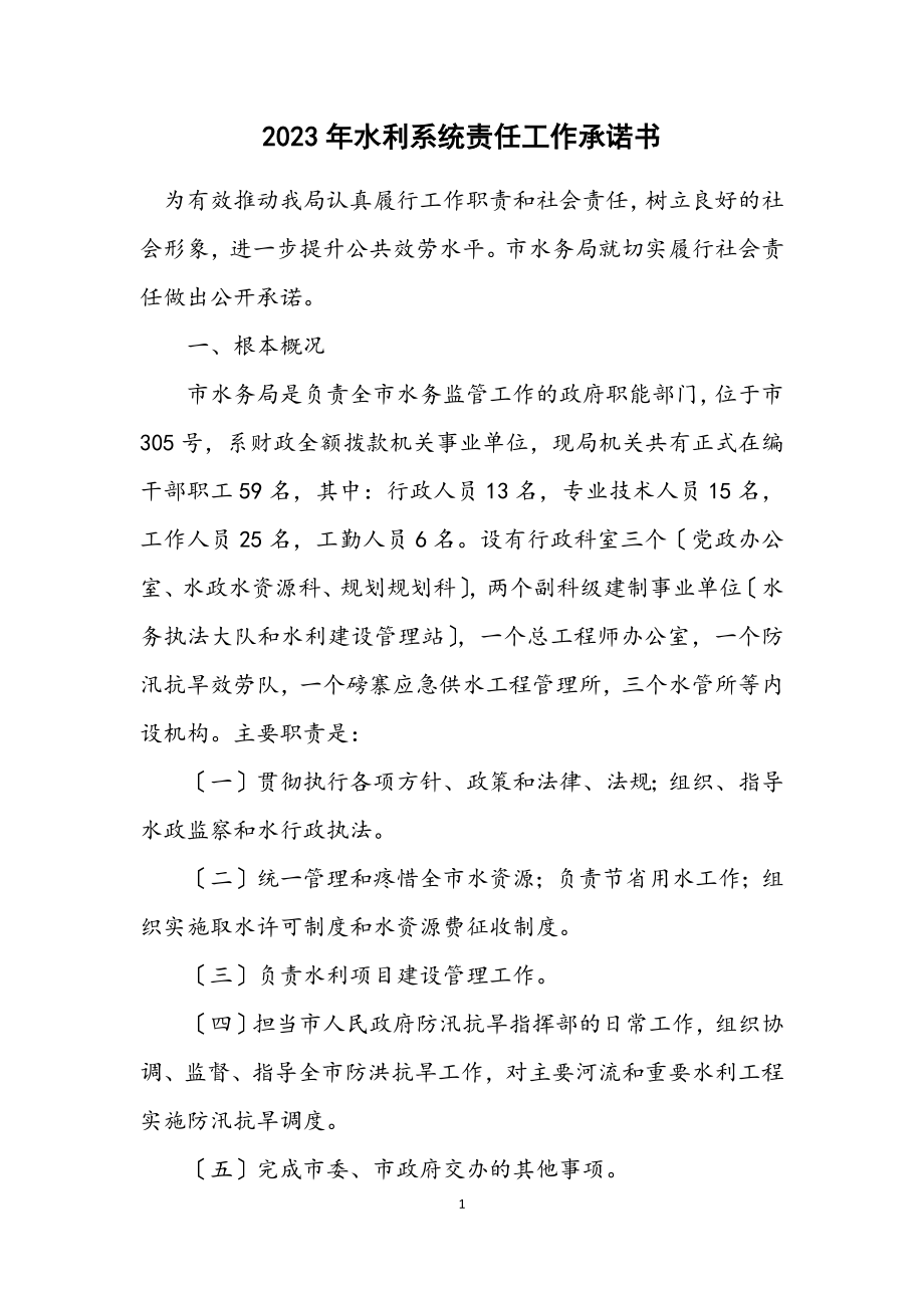 2023年水利系统责任工作承诺书.docx_第1页