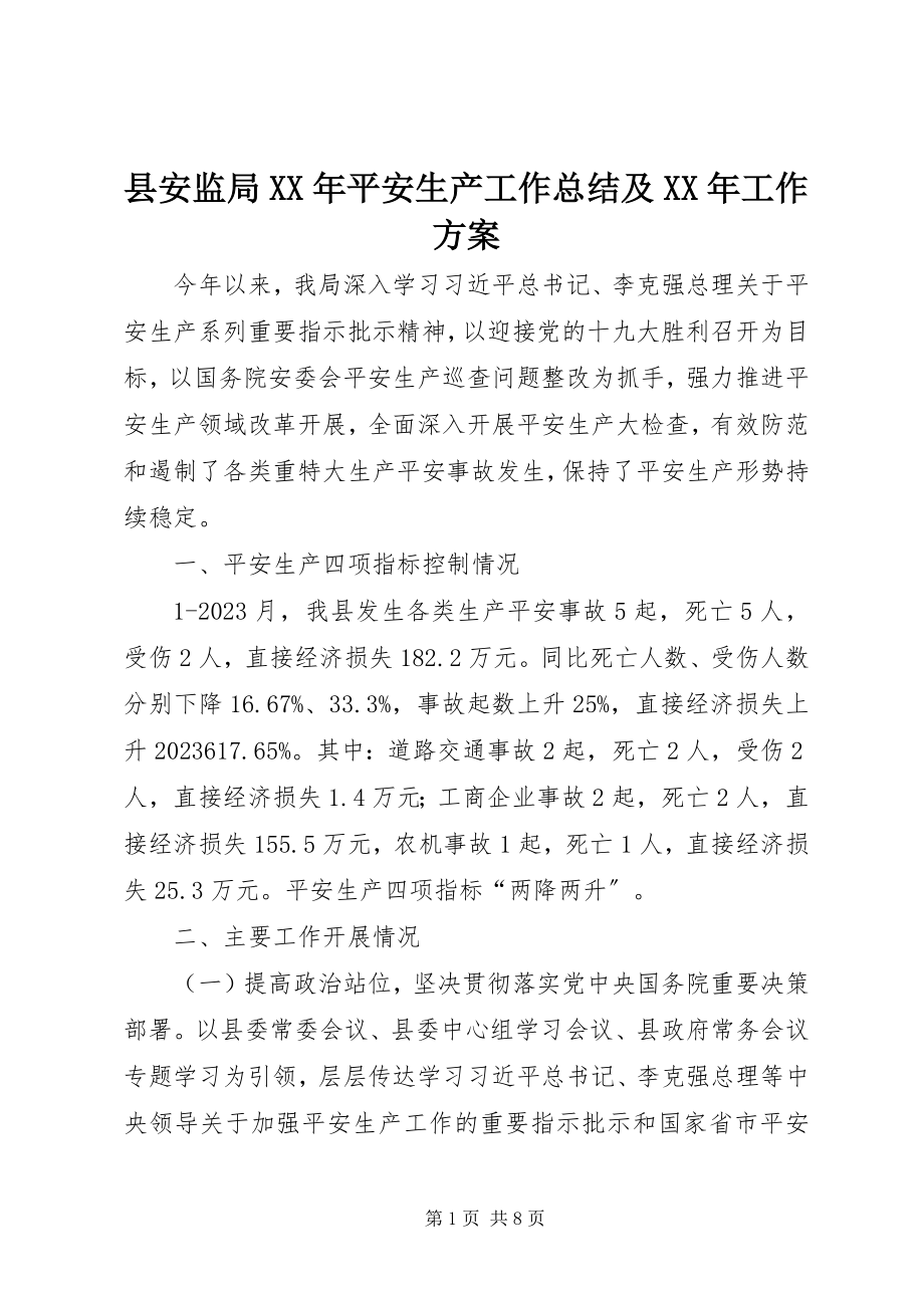 2023年县安监局安全生产工作总结及工作计划.docx_第1页