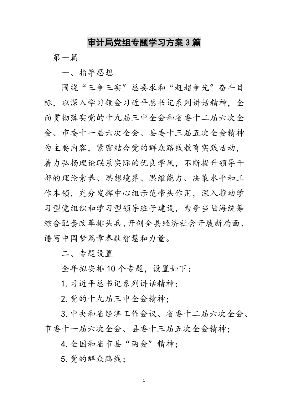 2023年审计局党组专题学习计划3篇范文.doc_第1页