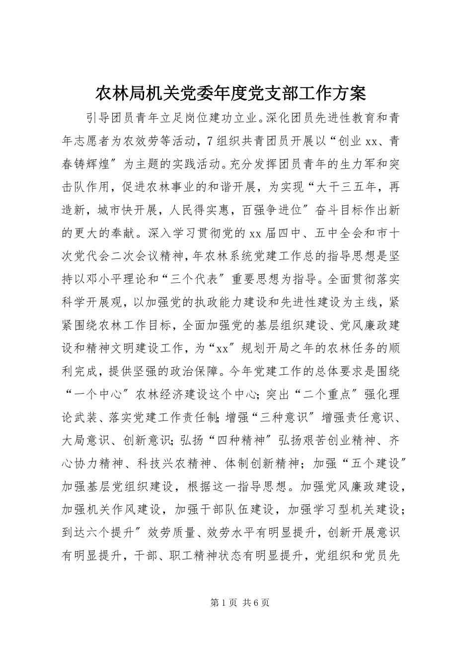 2023年农林局机关党委年度党支部工作计划.docx_第1页