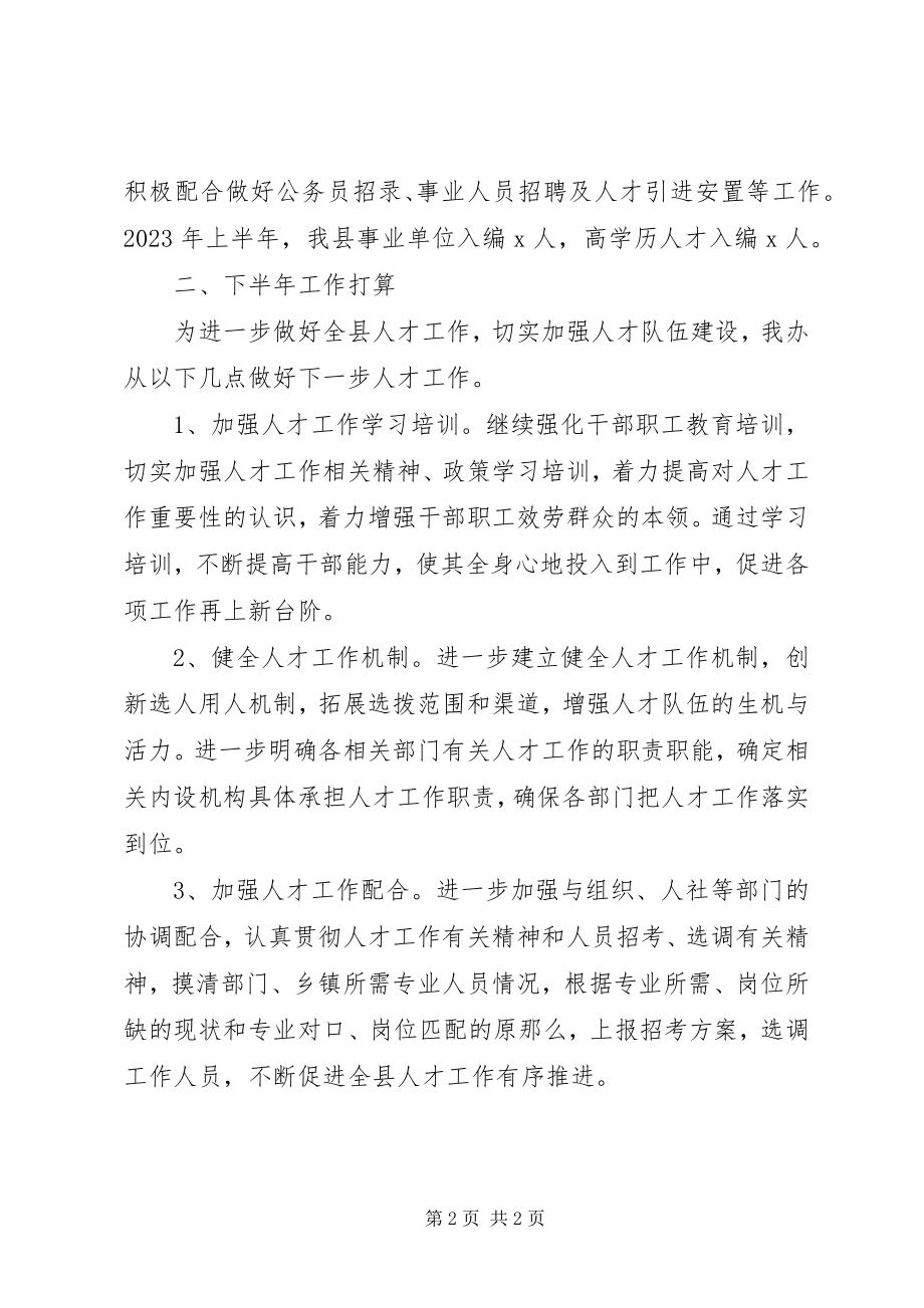 2023年县委编办上半年人才工作总结和下半年工作计划.docx_第2页