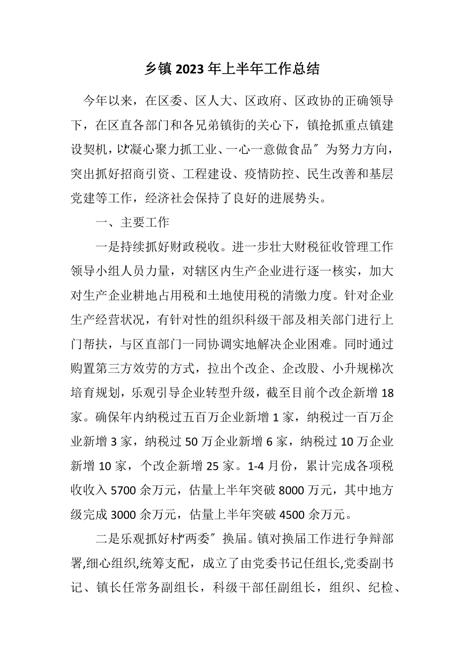 2023年乡镇2023年上半年工作总结.docx_第1页