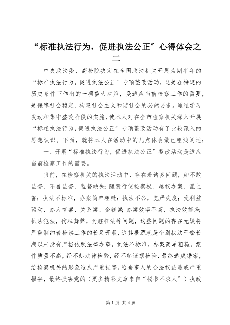 2023年规范执法行为促进执法公正心得体会之二.docx_第1页