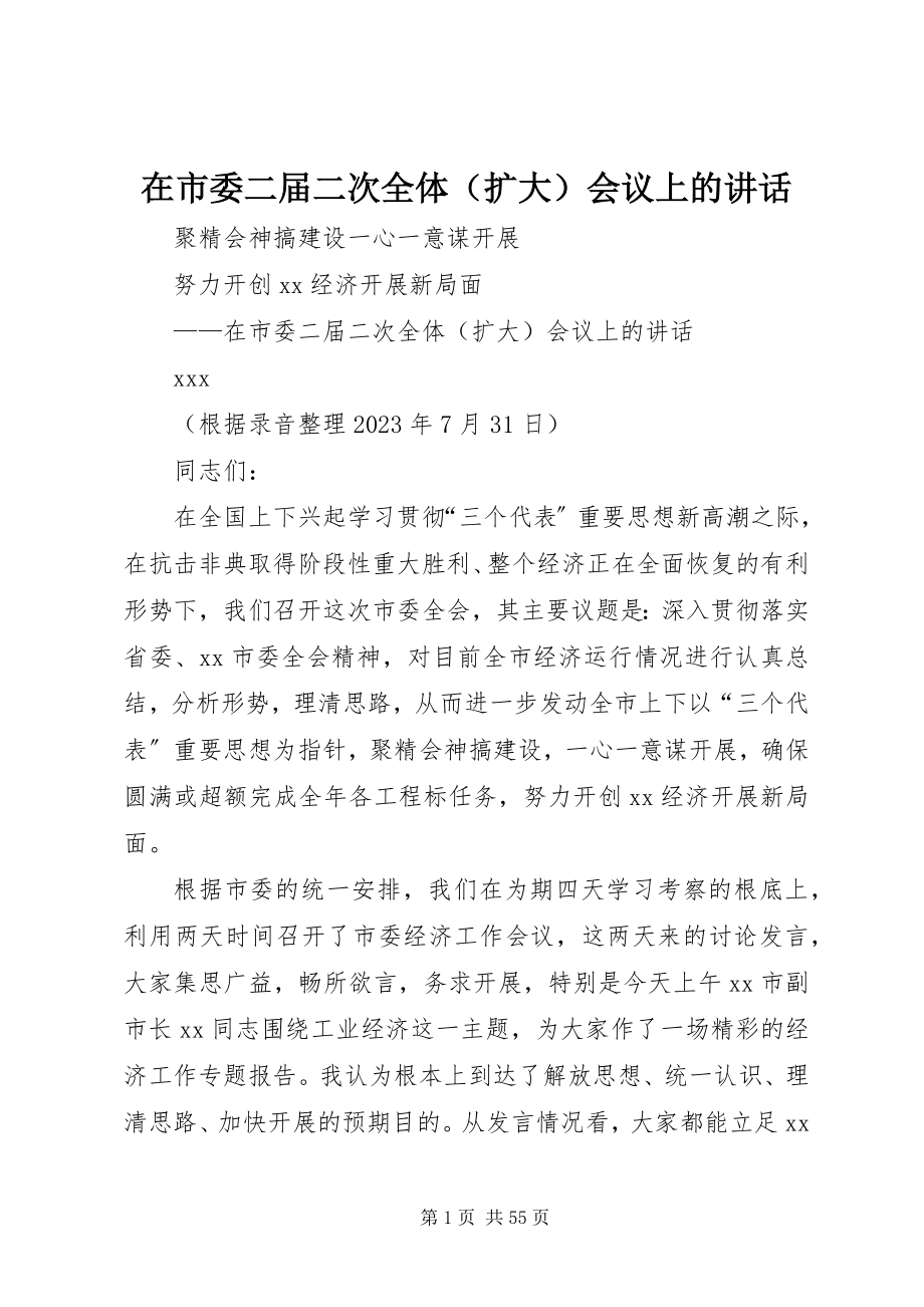 2023年在市委二届二次全体会议上的致辞.docx_第1页