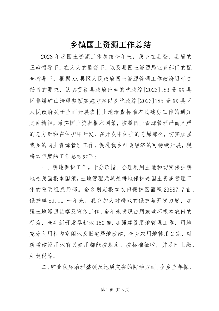 2023年乡镇国土资源工作总结.docx_第1页