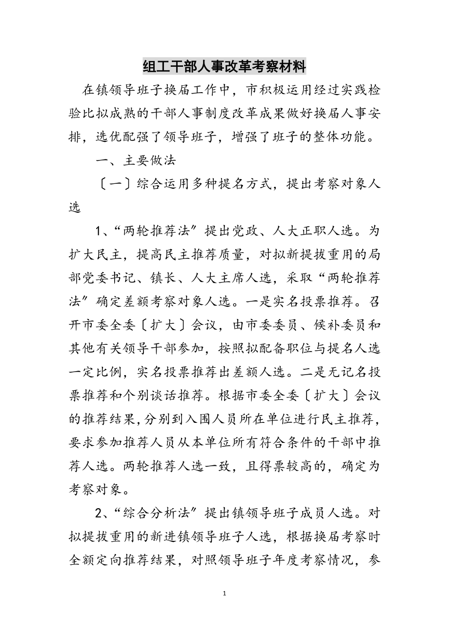 2023年组工干部人事改革考察材料范文.doc_第1页