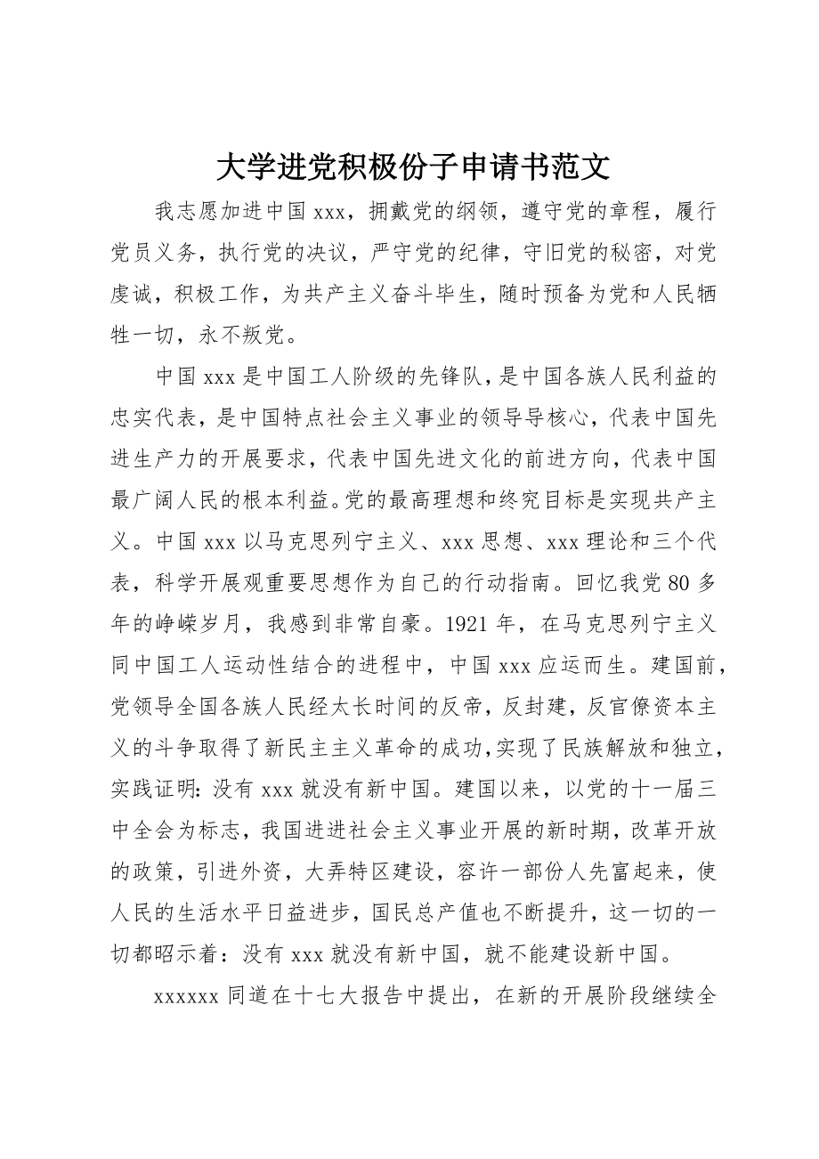 2023年大学进党积极份子申请书新编.docx_第1页