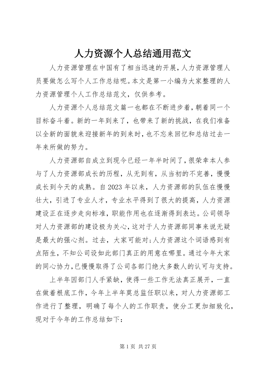 2023年人力资源个人总结通用.docx_第1页