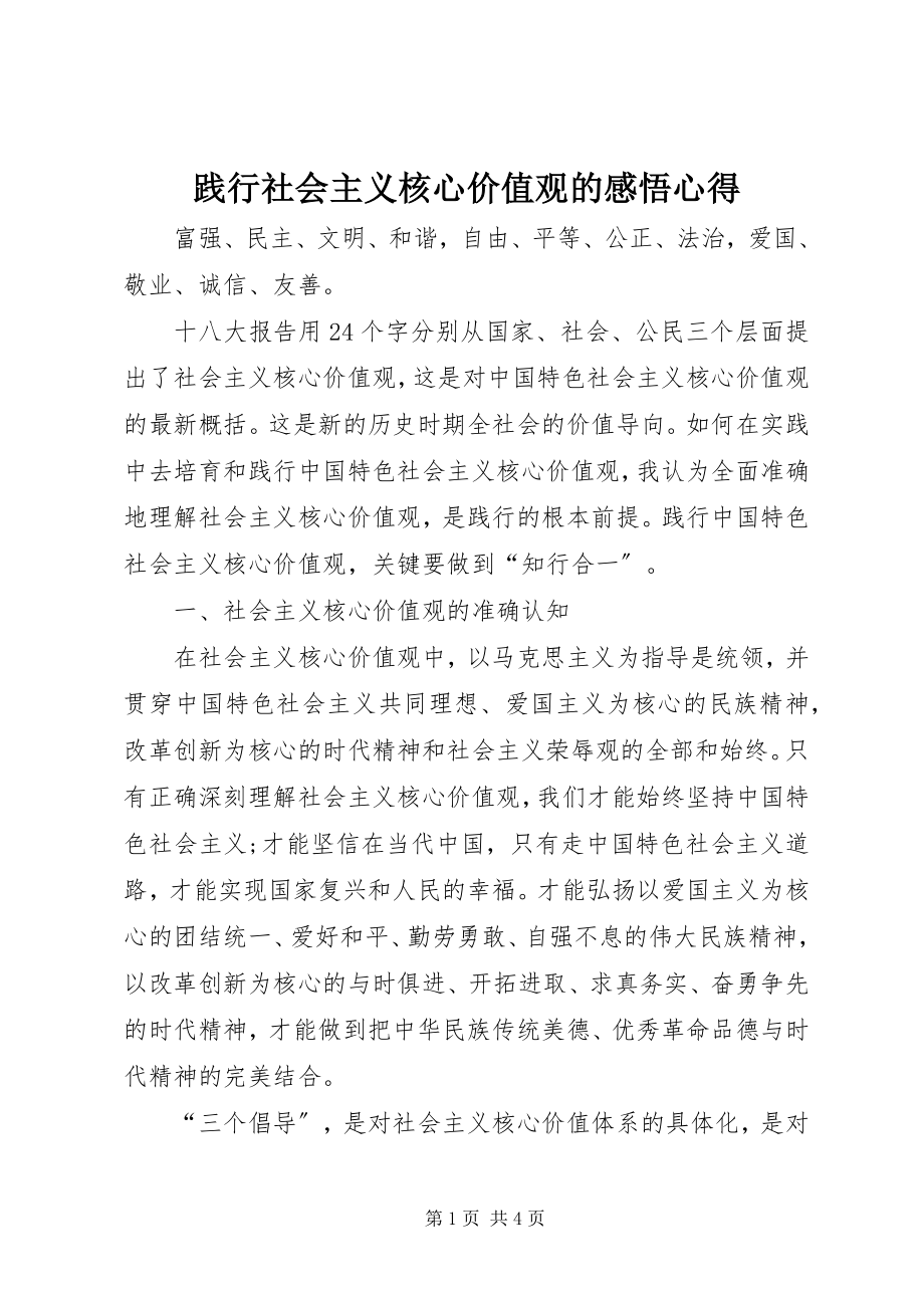 2023年践行社会主义核心价值观的感悟心得.docx_第1页