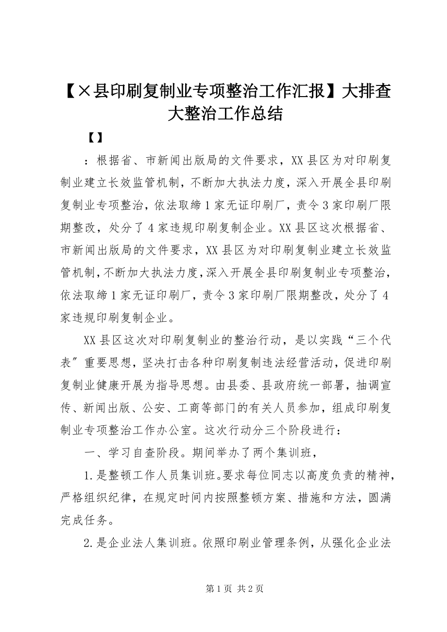 2023年×县印刷复制业专项整治工作汇报大排查大整治工作总结新编.docx_第1页