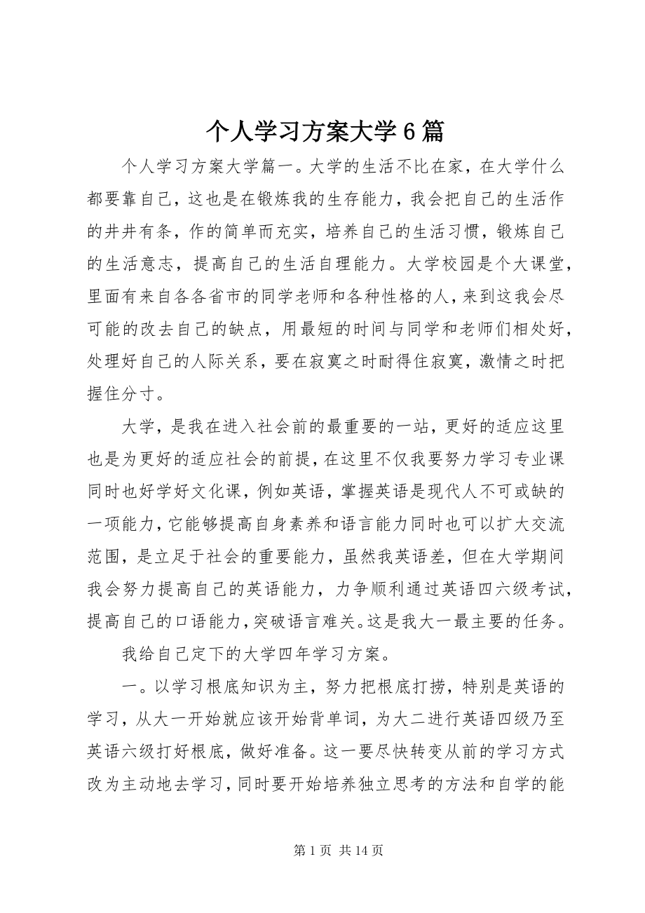 2023年个人学习计划大学6篇.docx_第1页