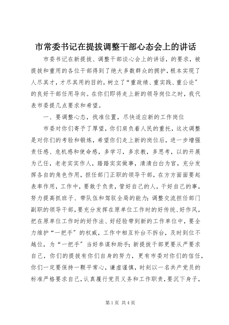 2023年市常委书记在提拔调整干部心态会上的致辞.docx_第1页