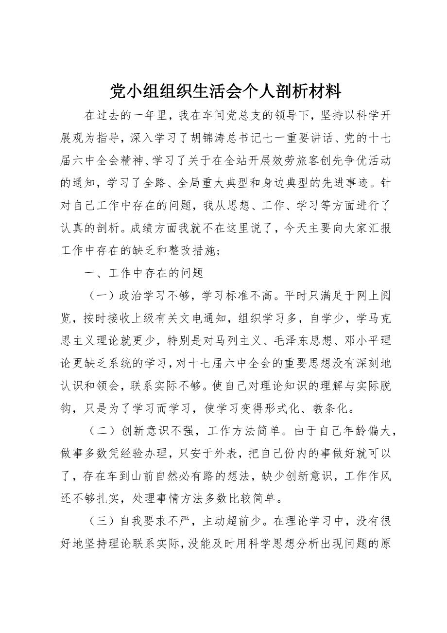 2023年党小组组织生活会个人剖析材料.docx_第1页