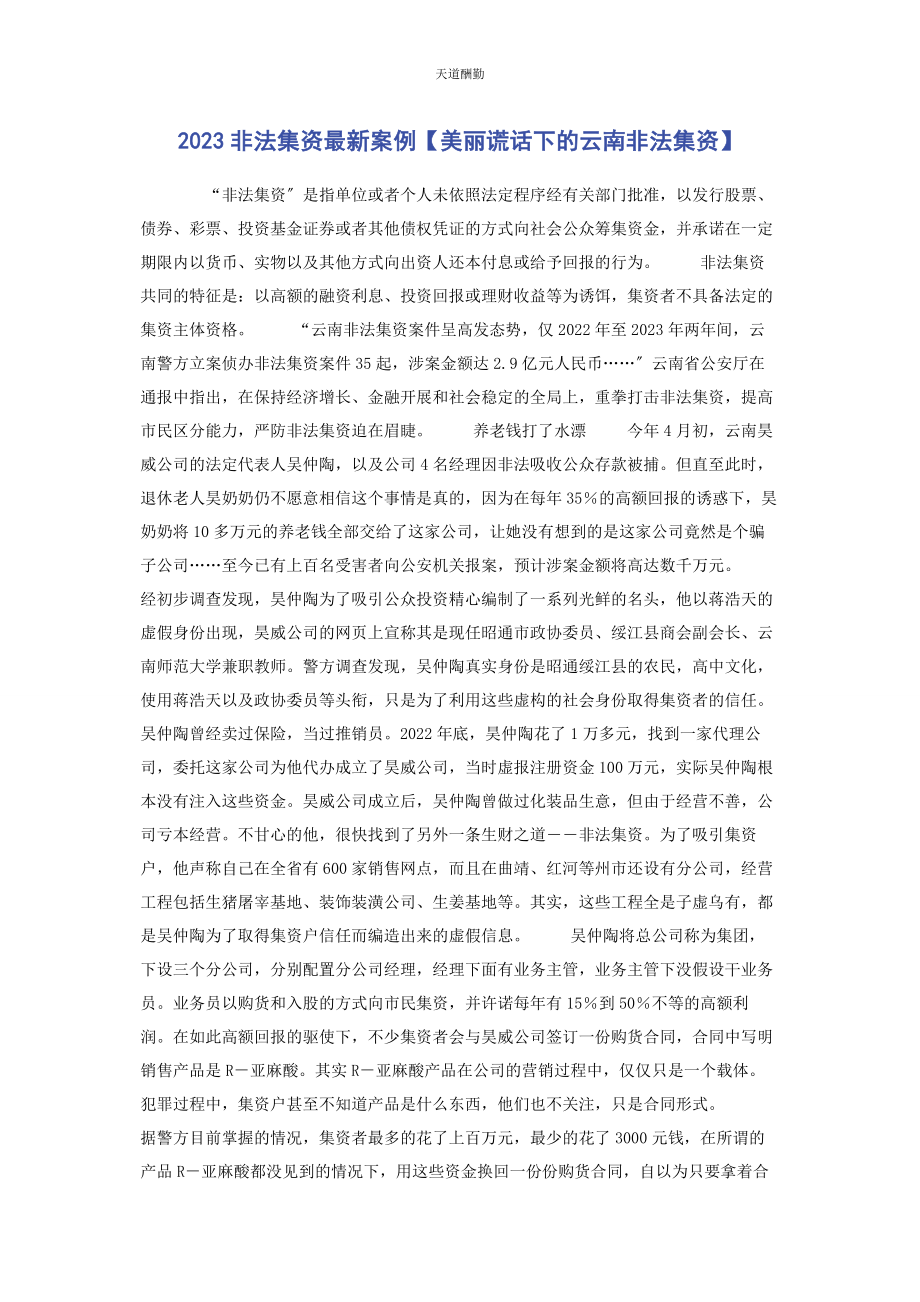 2023年非法集资案例美丽谎言下的云南非法集资范文.docx_第1页