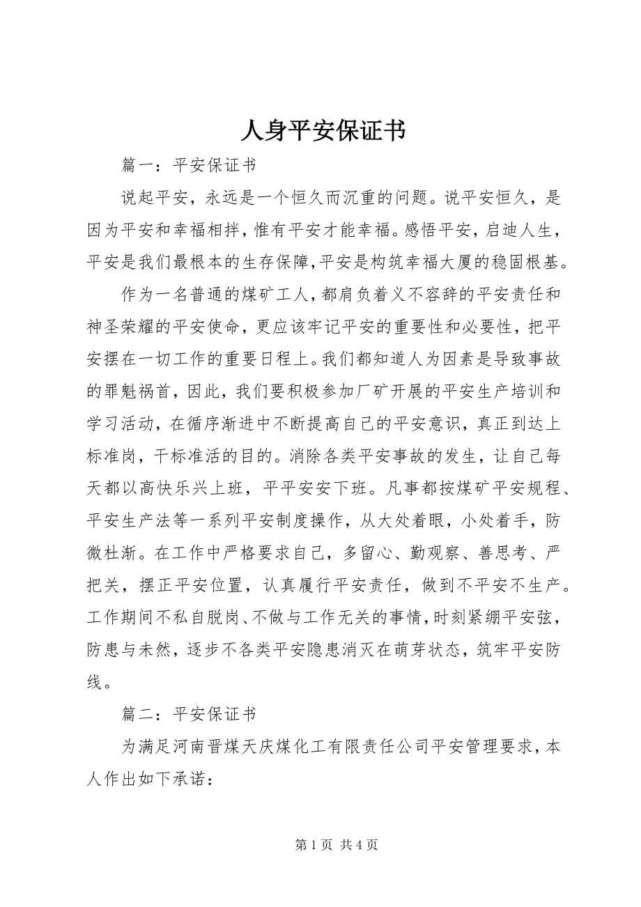 2023年人身安全保证书.docx_第1页