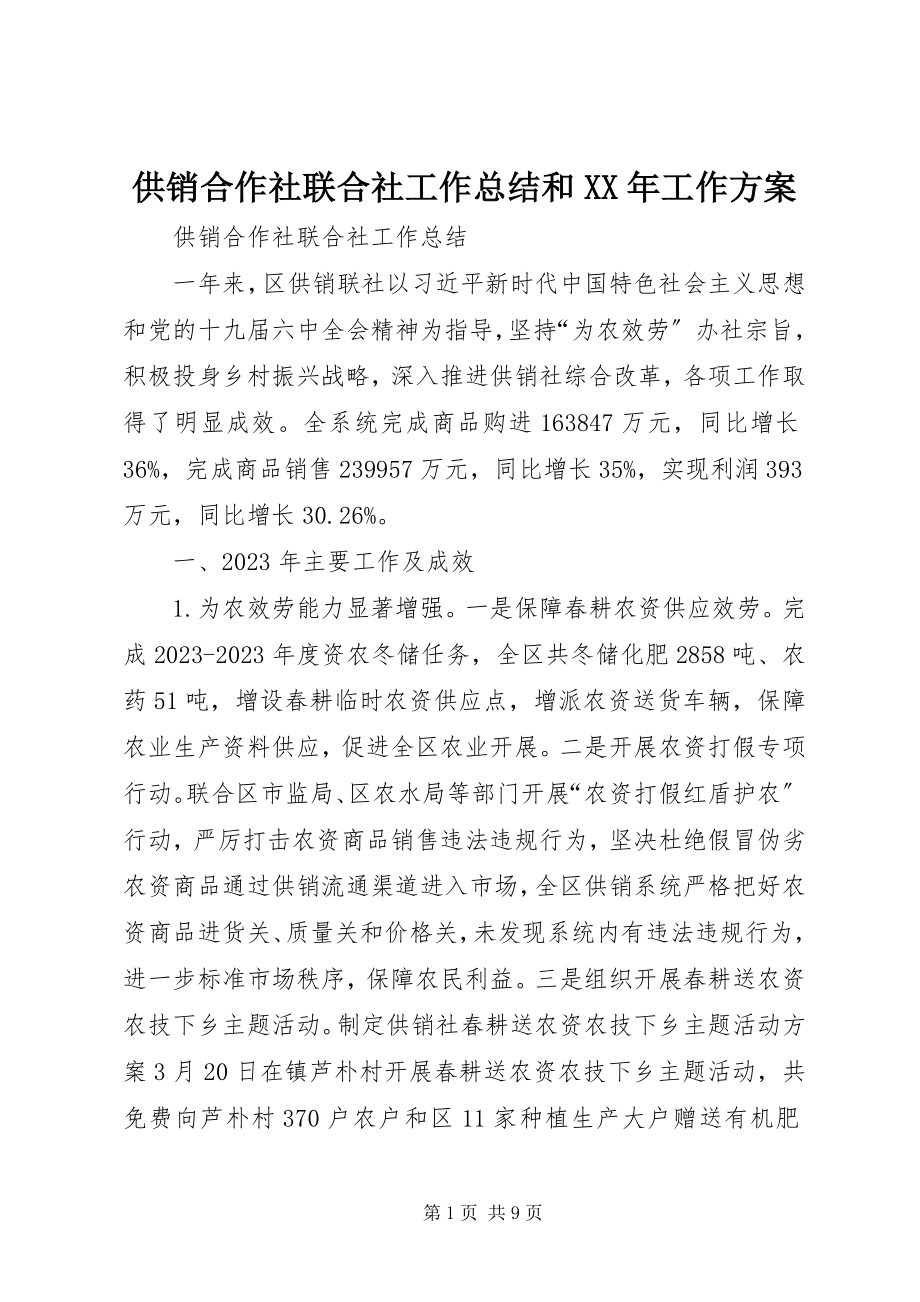 2023年供销合作社联合社工作总结和某年工作计划.docx_第1页