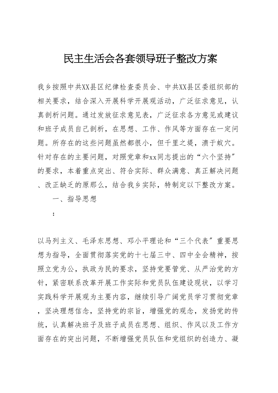 2023年民主生活会各套领导班子整改方案.doc_第1页