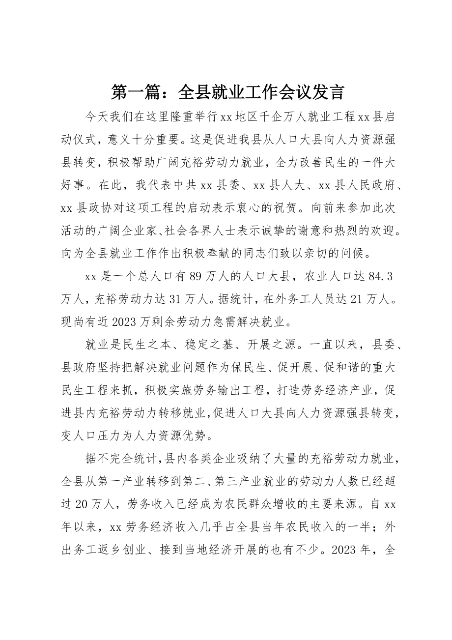 2023年xx全县就业工作会议讲话新编.docx_第1页