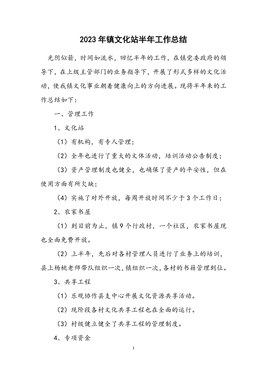 2023年镇文化站半年工作总结.docx_第1页