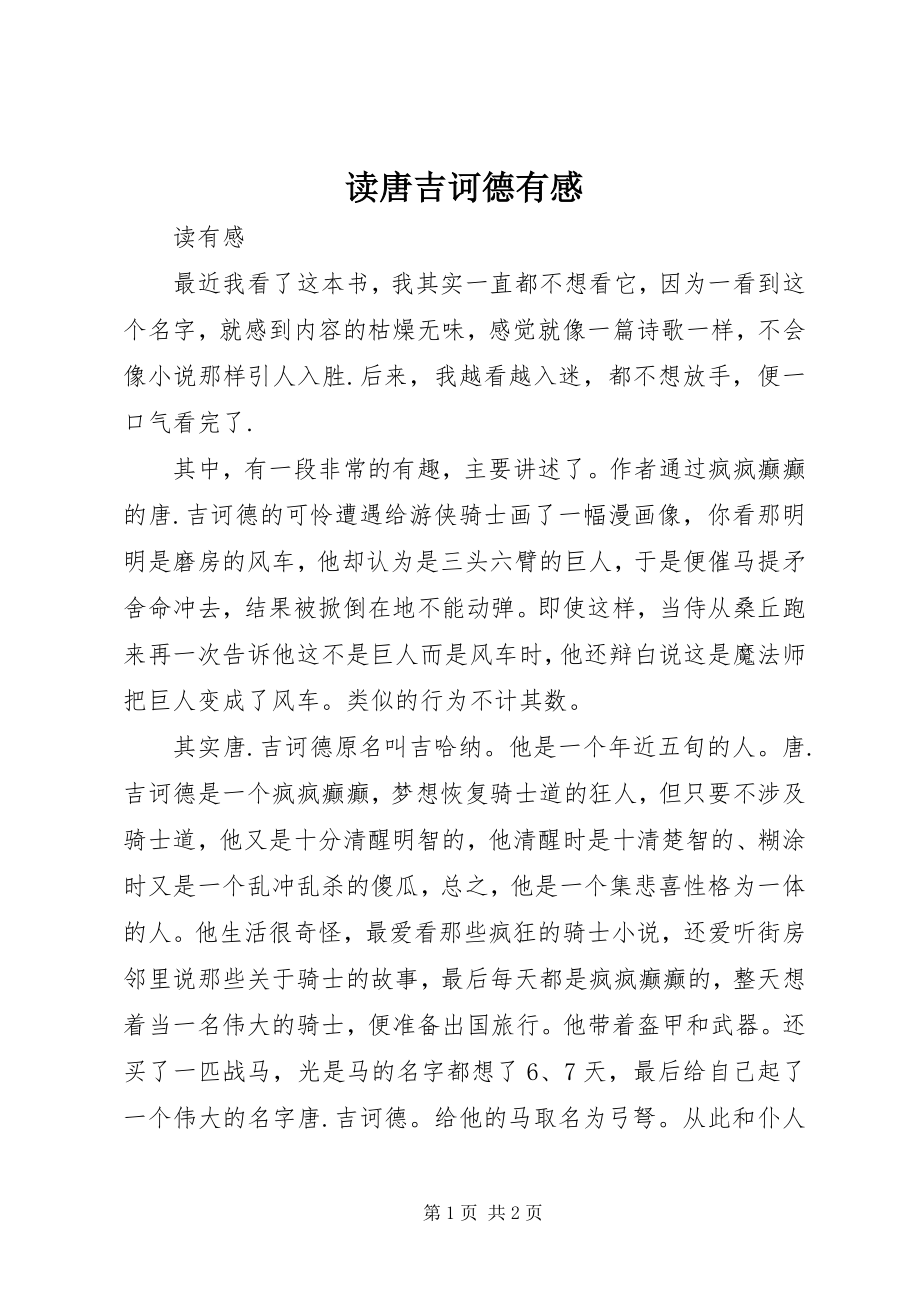 2023年读唐吉诃德有感.docx_第1页