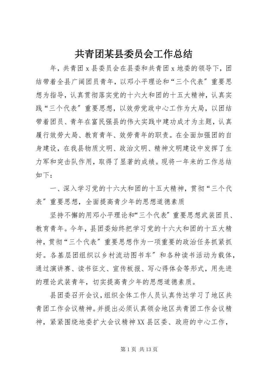 2023年共青团某县委员会工作总结.docx_第1页