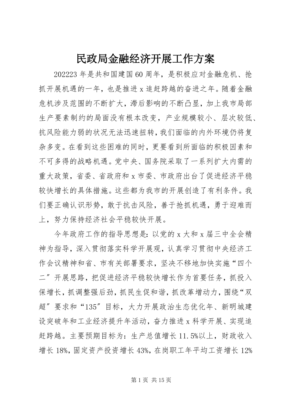 2023年民政局金融经济发展工作计划.docx_第1页