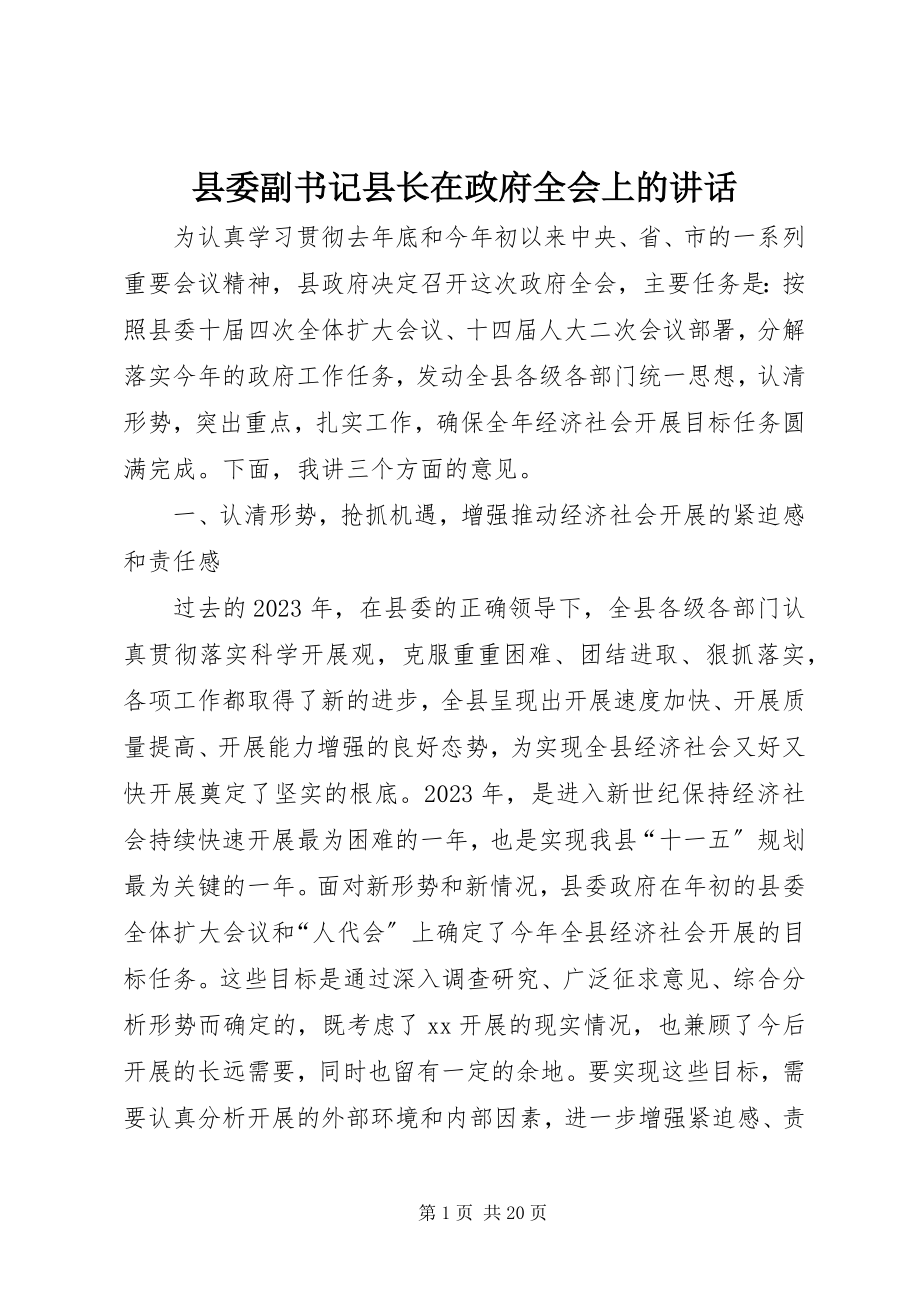 2023年县委副书记县长在政府全会上的致辞.docx_第1页