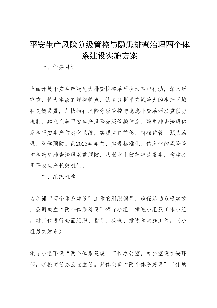 2023年安全生产风险分级管控与隐患排查治理两个体系建设实施方案.doc_第1页