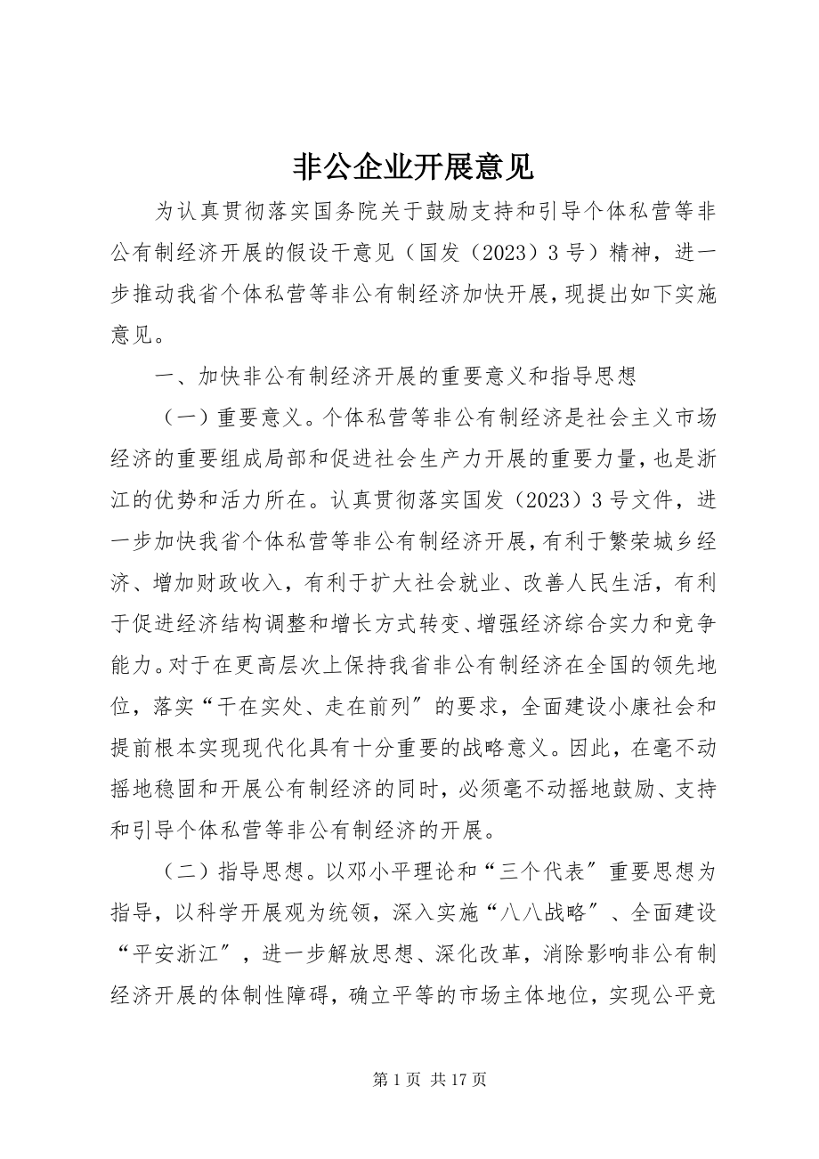 2023年非公企业发展意见.docx_第1页