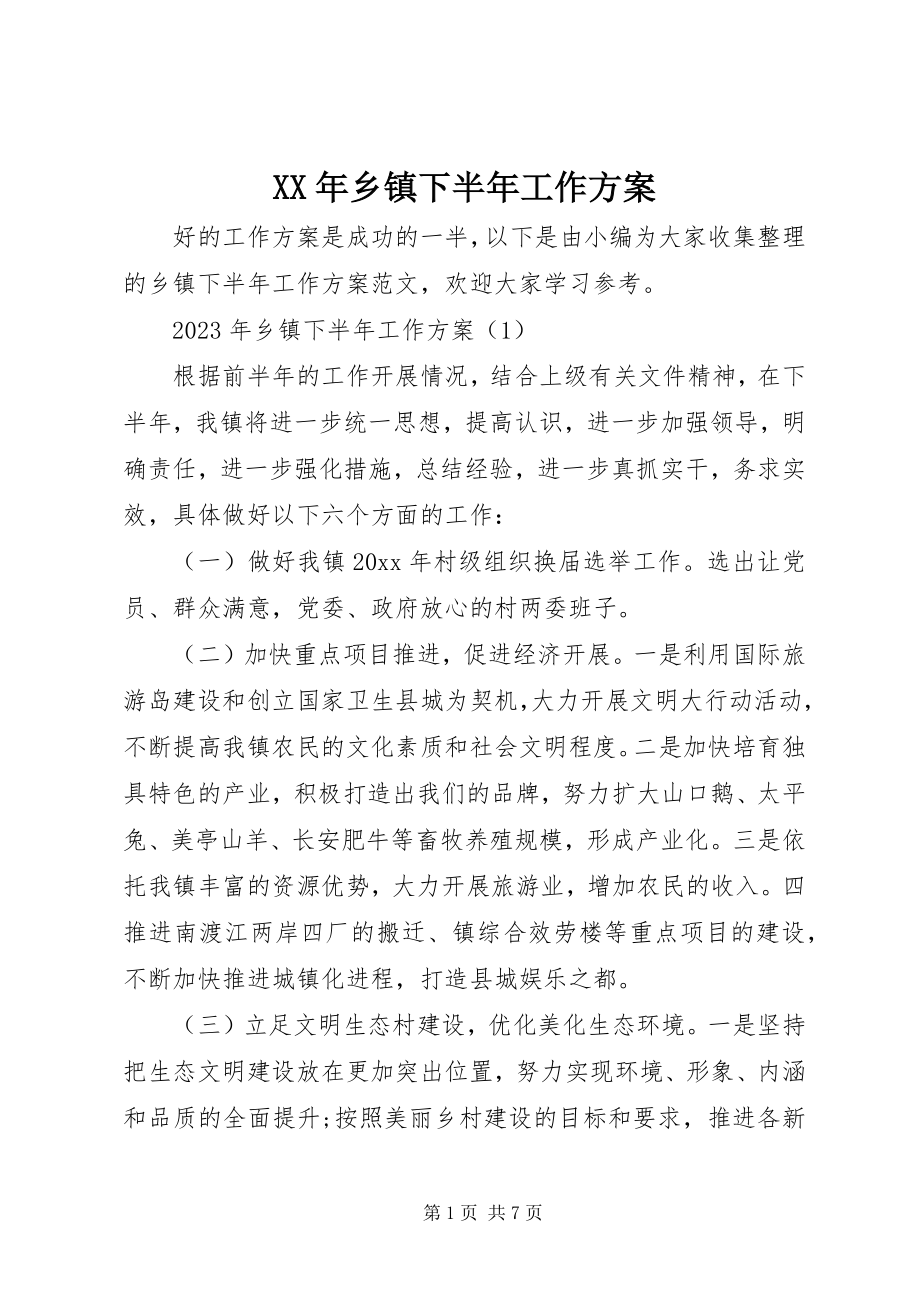 2023年乡镇下半年工作计划.docx_第1页