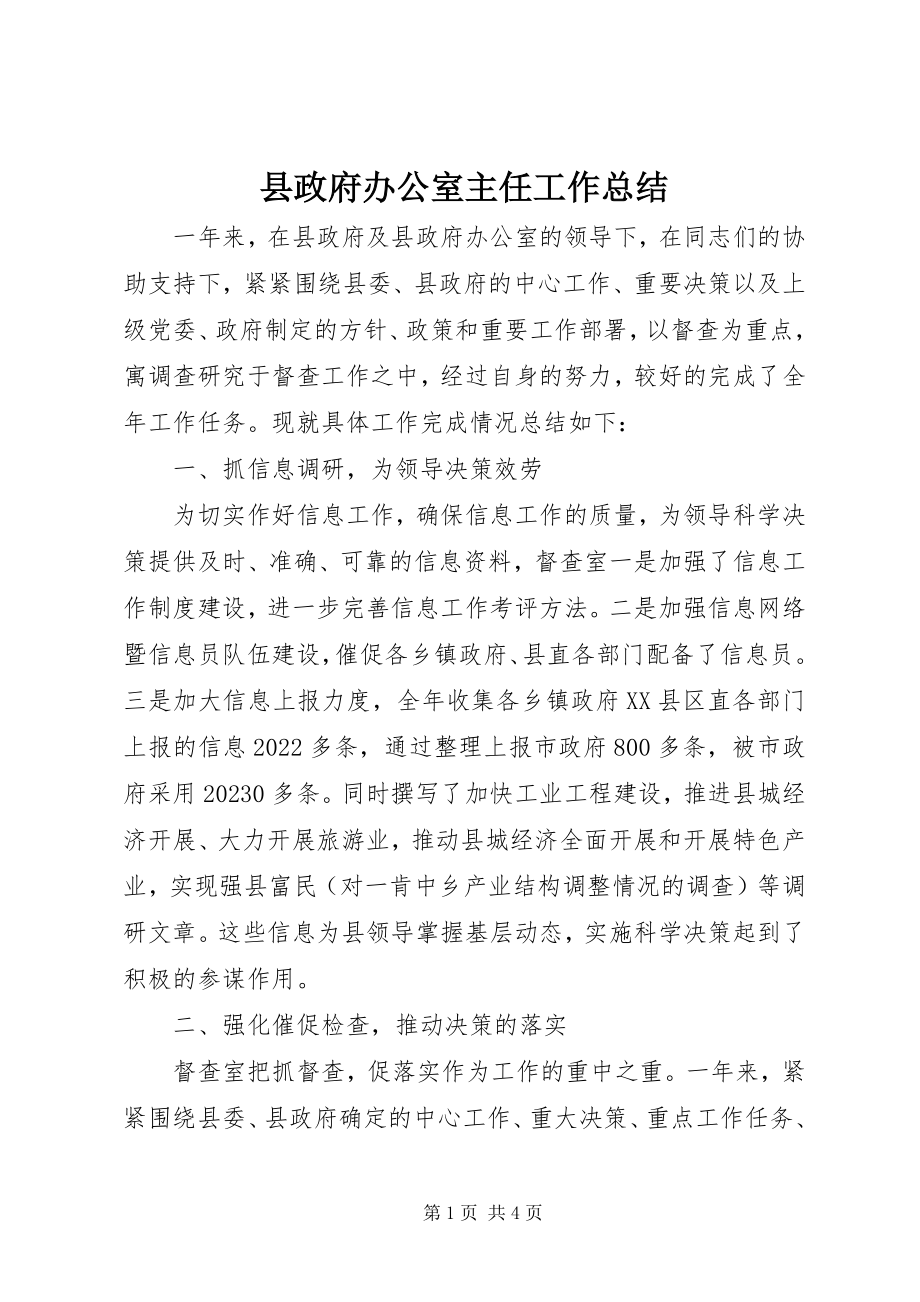 2023年县政府办公室主任工作总结.docx_第1页