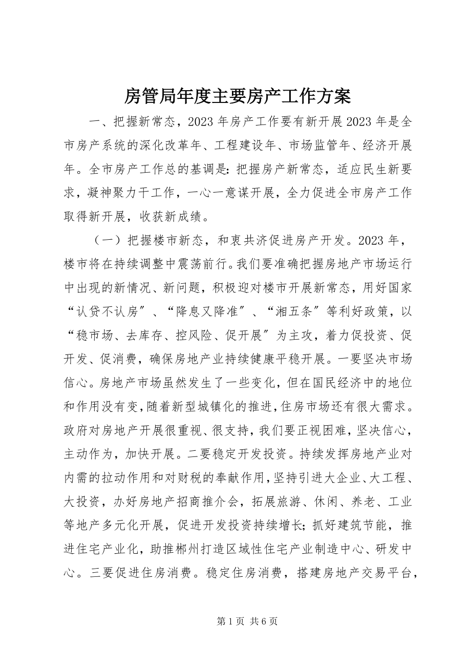 2023年房管局年度主要房产工作计划.docx_第1页