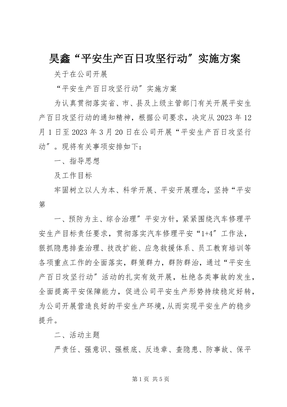 2023年昊鑫“安全生产百日攻坚行动”实施方案.docx_第1页