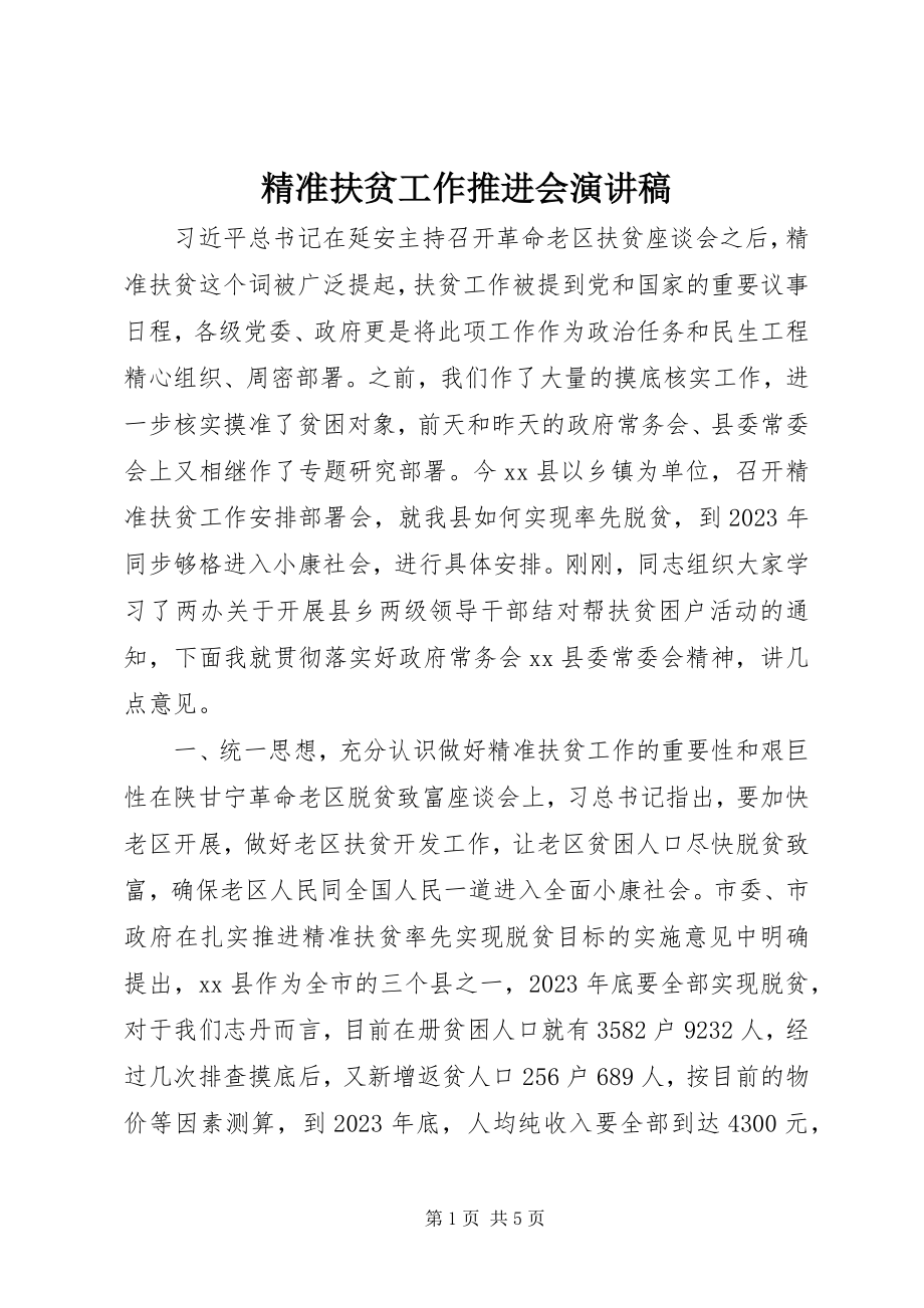 2023年精准扶贫工作推进会演讲稿.docx_第1页