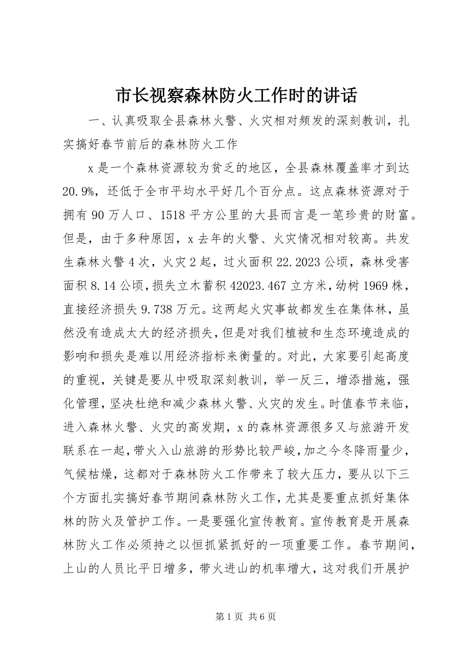 2023年市长视察森林防火工作时的致辞.docx_第1页