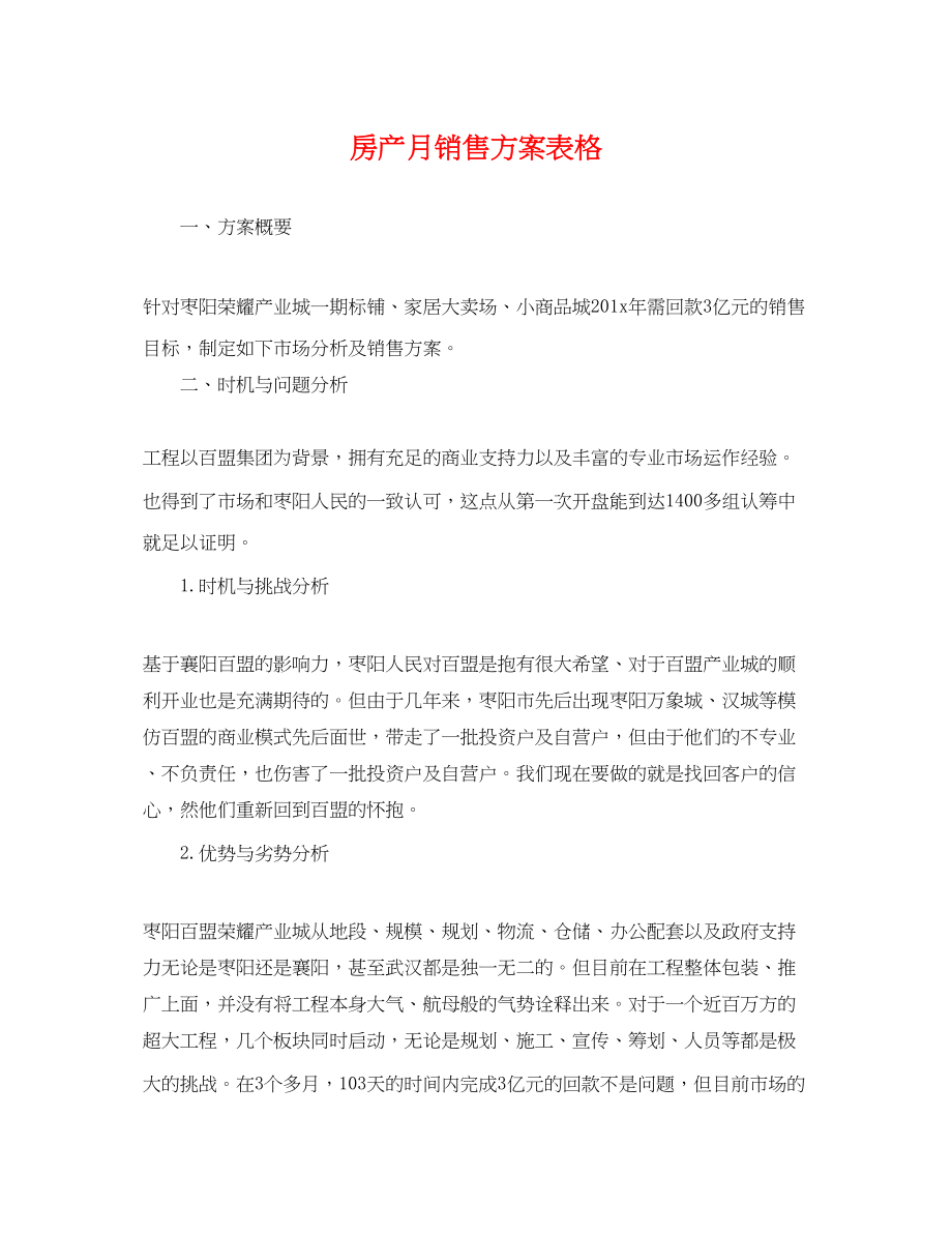 2023年房产月销售计划表格.docx_第1页