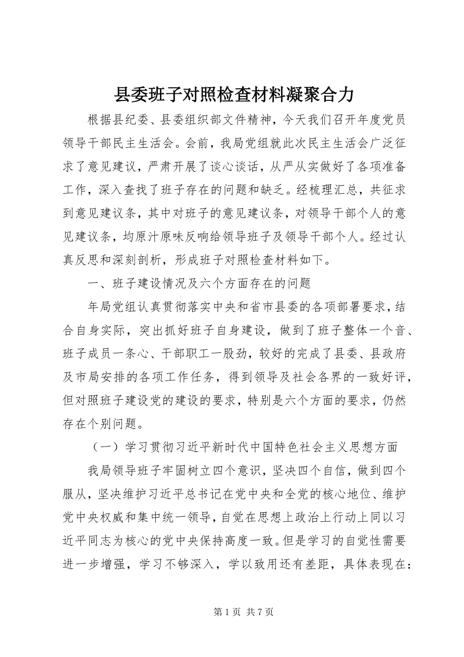 2023年县委班子对照检查材料凝聚合力.docx_第1页