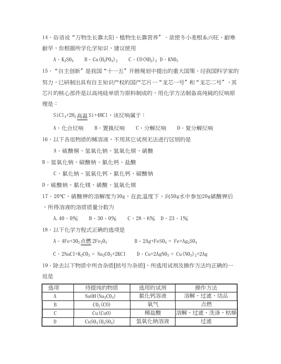 2023年淄博市张店区初中毕业班第一次模拟考试初中化学.docx_第2页