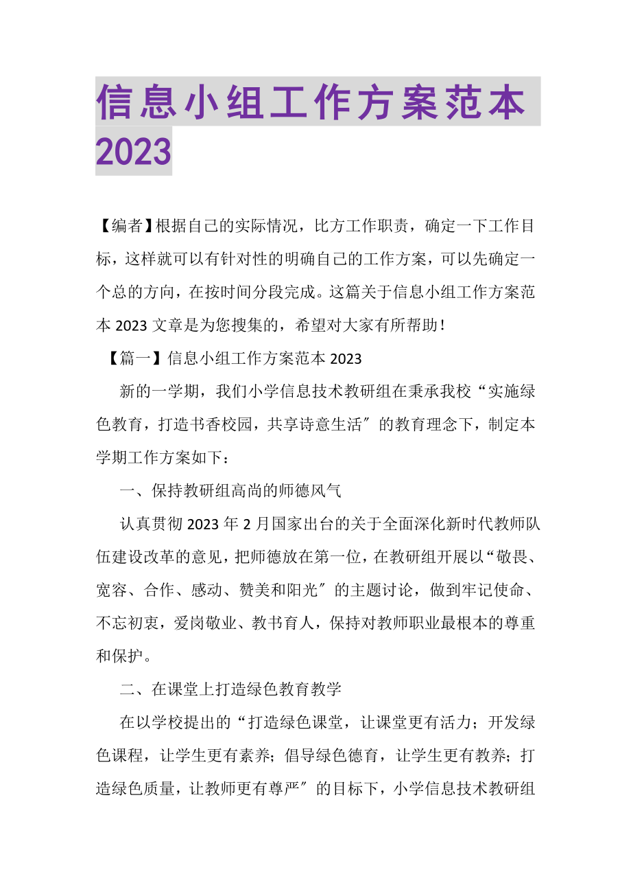 2023年信息小组工作计划范本.doc_第1页